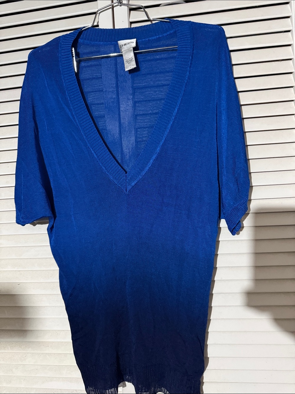Chico's Royal Blue V-Neck Short Sleeve Knit Top